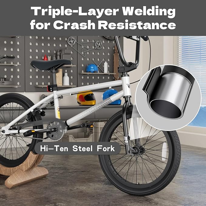 67i Boys BMX Bike 18/20 Inch Ages 8-12 Kids Bicycle with Front Rear U Brake Adjustable Seat Iron Fork 2.09" Wide Tires-StrideForce Fitness