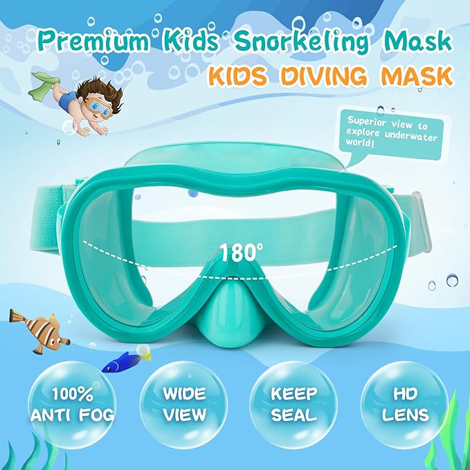 Kids Swim Goggles 180° Snorkel Diving Mask with Nose Cover, Anti-Fog Kids Swimming Goggles with Elastic Fabric Strap for Kids Boys Girls-StrideForce Fitness