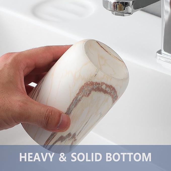 Brown Marble Toothbrush Holder - Ceramic Toothbrush Holder for Bathrooms, Toothbrush Toothpaste Holders, Marble Bathroom Tumbler Cups Reusable Toothbrush Mouthwash Cup, Bathroom Counter Organizer