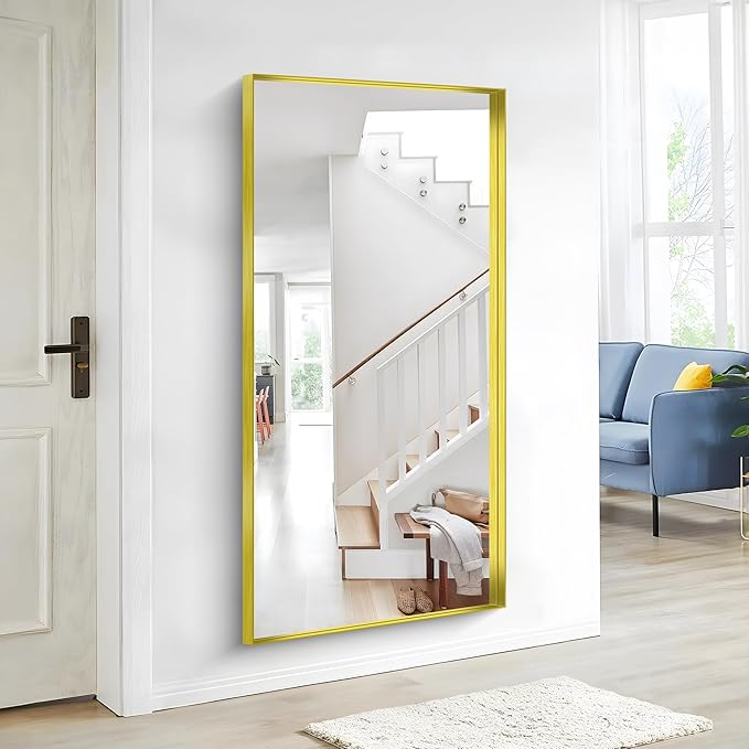 Gold Bathroom Mirror, 30x60 Inch Rectangular Deep Frame Mirror, Large Wall Mounted Bathroom Vanity Mirror Over Sink for Bedroom,Restroom, Living Room, Hangs Vertically or Horizontally-StrideForce Fitness