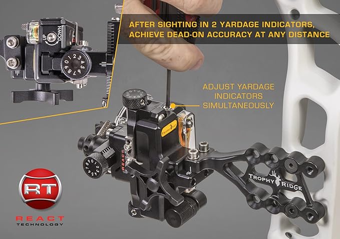 Trophy Ridge React One Pro Bow Sight - Accuracy up to 100 Yards, Tool Less Windage and Elevation Adjustability, 2nd/3rd Axis Leveling, Adjustable Click Light-StrideForce Fitness