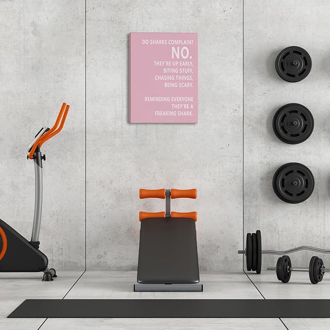 Rusenbao Gym Motivational Workout Wall Art, Home Gym Decor, Inspirational Workout Room Decor, Do Sharks Complain About Monday, Canvas Wall Art for Exercise Fitness Room Office, 11x14 inch(Pink)-StrideForce Fitness