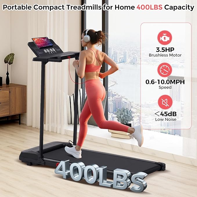 Walking Pad Treadmill with Handle Bar, 3.5HP Compact Electric Walking Pads Treadmills with Handles for Home Apartment Small, 0.6-10MPH Portable Foldable Folding Small Treadmill Home, 400LBS Capacity-StrideForce Fitness