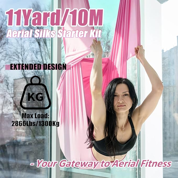 Aerial Silks Kit & Aerial Yoga Hammock - 11Yd Premium Fabric Hardware - Easy Setup for Flying Yoga, Aerial Swing & Fitness - Supports Up to 14ft Rigging-StrideForce Fitness