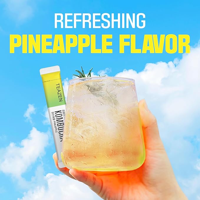 TEAZEN Pineapple Kombucha Tea, Hydration Drink Mix, Sugar Free, Live Probiotics & Prebiotics, 10 Sticks, 1.76oz-StrideForce Fitness