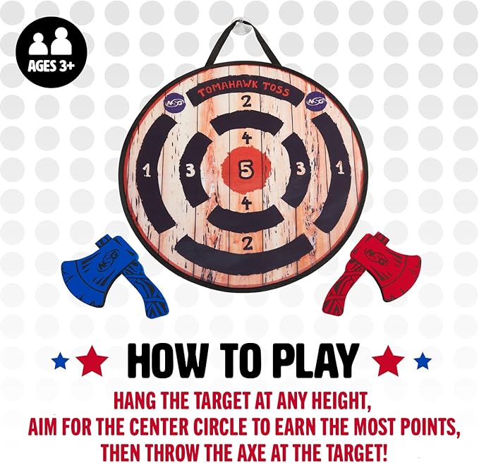 NSG Tomahawk Toss - Foam Axe Throwing Game for Kids - Two Lightweight Axes with Large Easy Stick Target, Wood/Black/red/Blue (JS7000)-StrideForce Fitness