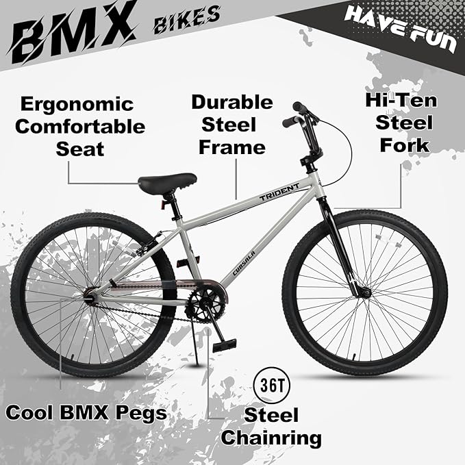 20 24 26 Inch BMX Race Bike Trident Bicycles Beginner-Level to Advanced Riders with 2 Pegs, Multiple Colors-StrideForce Fitness