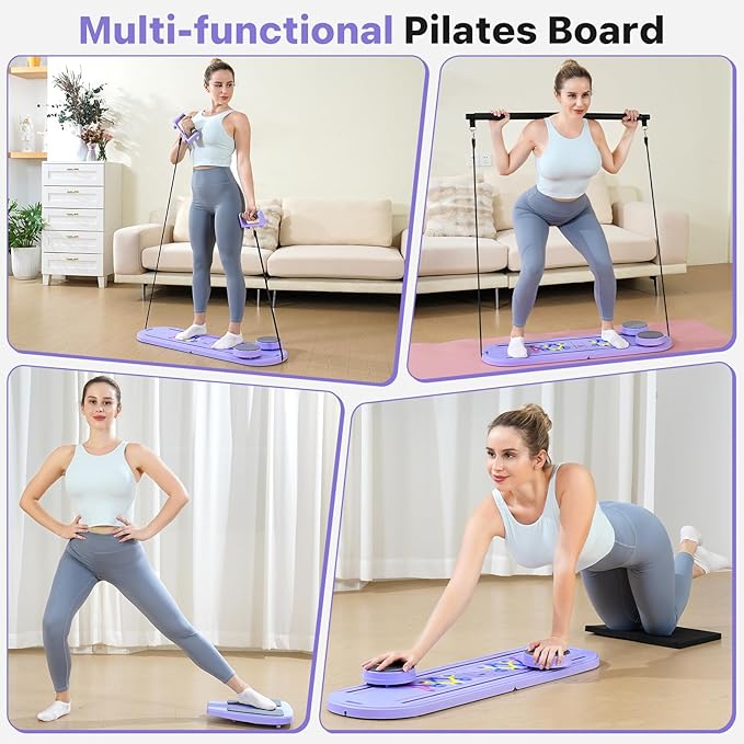 Pilates Board, Pilates Reformer Set, 7 in 1 Multifunctional Pilates Reformer Machine with Timer, Portable Foldable Pilates Board for Home Workout, Pilates Kit with Storage Bag-StrideForce Fitness