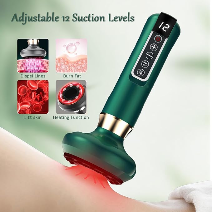 VHV Cellulite Massage Tool-Cupping Kit for Massage Therapy、Lymphatic Drainage Massager、12 Speed Adjustable Suction Cupping Therapy Set, Belly, Thighs, Arms, Butt.（Green