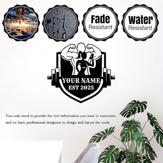 Customized Metal Gym Name Sign, Personalized Sports Room Wall Art,Metal Gym Sign,Unique Fitness Wall Sign, Gym Lovers Unique Gift, Gym Wall Art,Training Center Sign (Style-9)-StrideForce Fitness