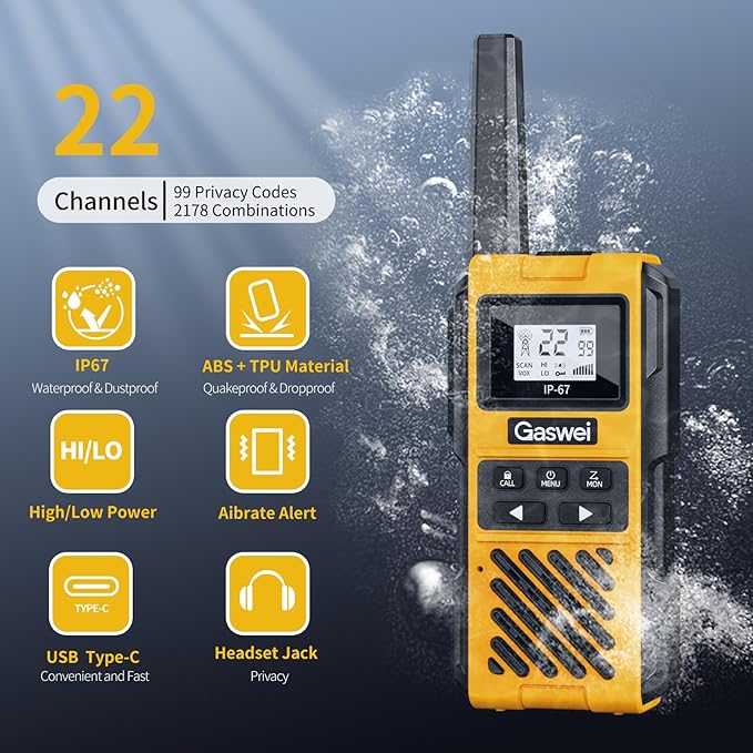 G1pro IP67 Waterproof Floating Walkie Talkies Long Range for Adults,Heavy Duty Two Way Radio with Double Watch,FM Radio,VOX,USB-C,SOS & NOAA Weather Alerts,Rechargeable Lithium Battery(4 Pack)-StrideForce Fitness