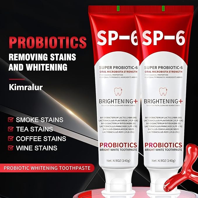 Sp-6 Probiotics Whitening Toothpaste, Sp-6 Ultra Whitening Toothpaste, Enhanced Formula with Enamel-Safe, Fluoride-Free, Fresh Breath Mint Flavor for Oral Health (2)