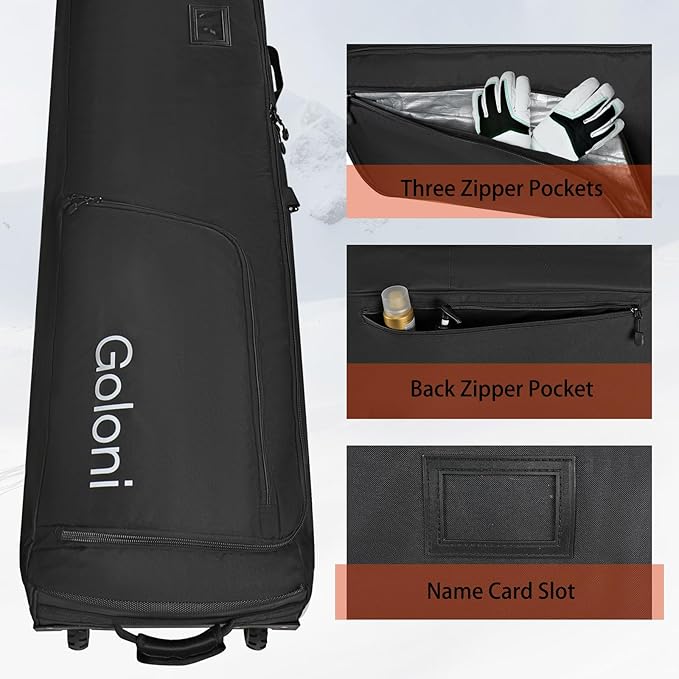 Goloni Ski Bag with Wheels,Padded Snowboard Bag for Air Travel,600D Waterproof Fabric,Foldable Snow Bag Fits 2 Pairs Skis-StrideForce Fitness