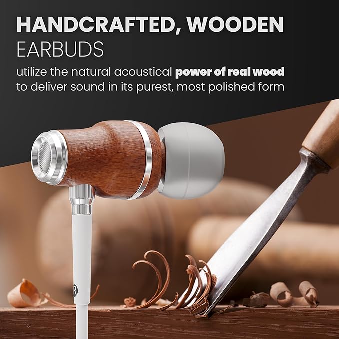 Symphonized iPhone Earphones Wired Deep Bass Sound, 3D Sound, Microphone Volume Control, 90% Noise Cancelling, Bubinga Wooden with Lightning (Apple MFI Certified), iPhone SE to 14 Earbuds (White)-StrideForce Fitness
