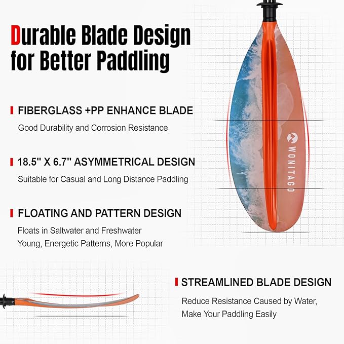 Kayak Paddle Premium Carbon Fiber Paddle with Reinforced PP + Fiberglass Blade, Floating Adjustable Kayaking Oars, 3 Piece, 220-240 cm/86-94 Inches, 240-260 cm/94-102 Inches-StrideForce Fitness