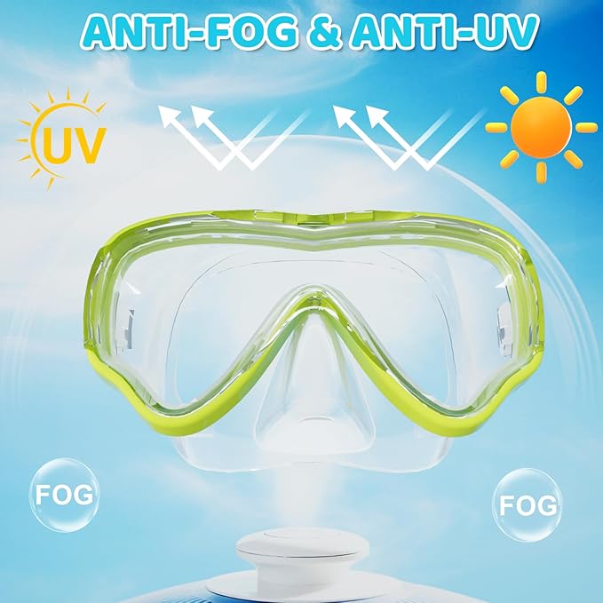 Kids Swim Goggles with Nose Cover, Snorkel Diving Mask Anti-Fog Anti-UV, Snorkeling Gear Swimming Goggles for Kids 3-14 2PCS-StrideForce Fitness