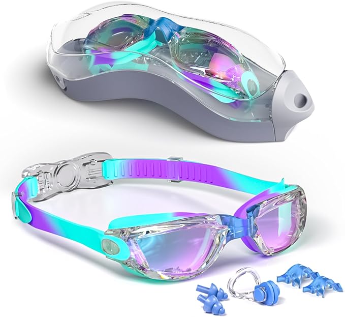 Kids Swim Goggles, Swimming Goggles for Kids with Nose Clip, Earplugs, Nose Bridge for Age 3-15-StrideForce Fitness