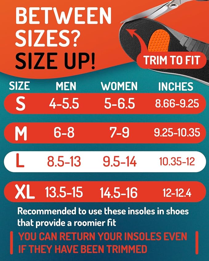 Sport Shock Absorbing Insoles - Athletic Shoe Cushioning Inserts for Men and Women - Ideal for Active Sports Running Training Hiking - Neutral Arch Good for Sneakers Shoes, L-StrideForce Fitness