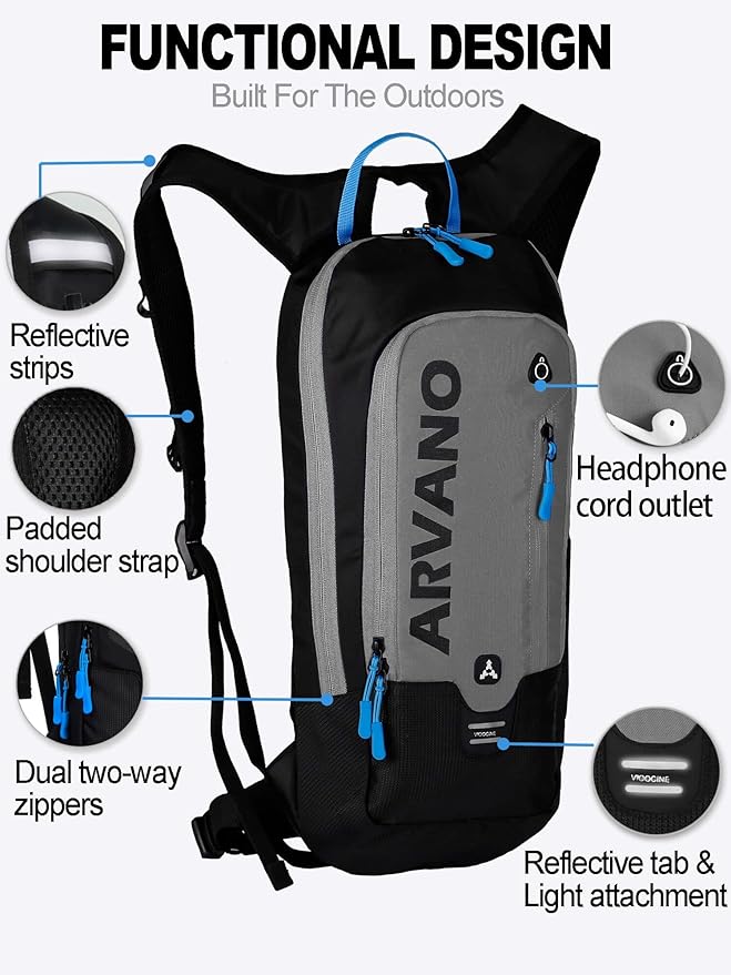 Hydration Backpack, Lightweight Hydration Pack with 2L Water Bladder, 6L Water Backpack for Men Women Cycling, Hiking, Mountain Biking, Skiing-StrideForce Fitness
