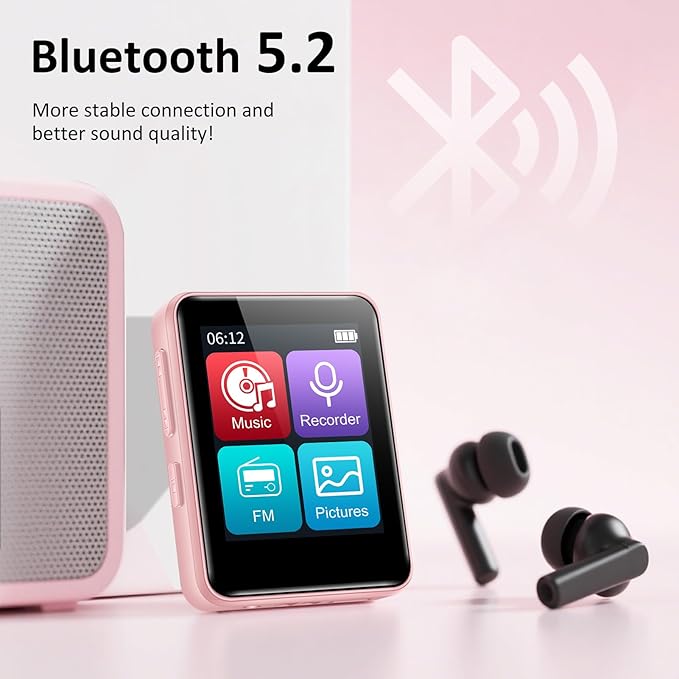 MP3 Player with Bluetooth, 32GB Portable Bluetooth MP3 Player for Kids, 1.8 inch Music Player with Speaker, FM Radio, Voice Recorder, Supports Expanded Up to 512GB(Pink)-StrideForce Fitness