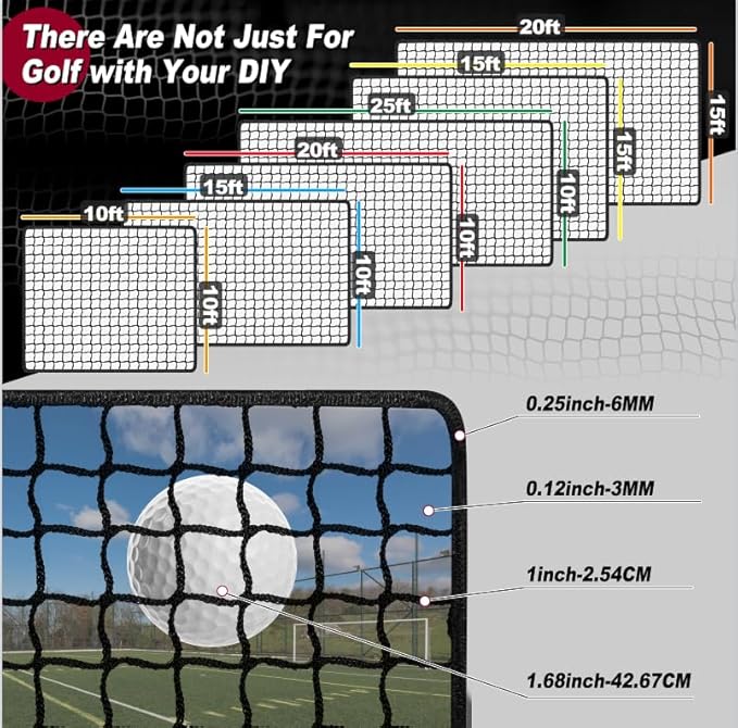 Sports Backstop Net - Hitting Net for Golf, Baseball, Hockey, Soccer - 10 x 10Ft/10 x 15Ft/10 x 20Ft/10 x 25Ft/15 x 15Ft/15 x 20Ft-StrideForce Fitness