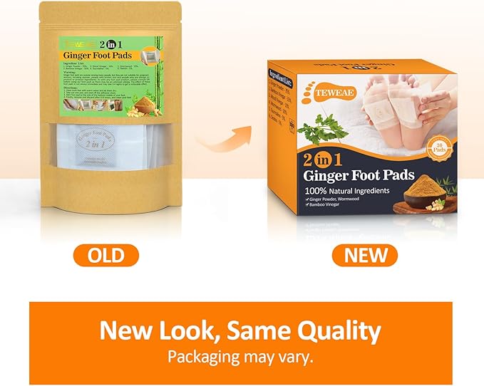 2 in 1 Foot Pads, 30 Pads Tear and Use Pure Ginger Bamboo Wormwood Foot Pads, Bigger Adhesive ''Stay in Place'' Goodnight Pads-StrideForce Fitness