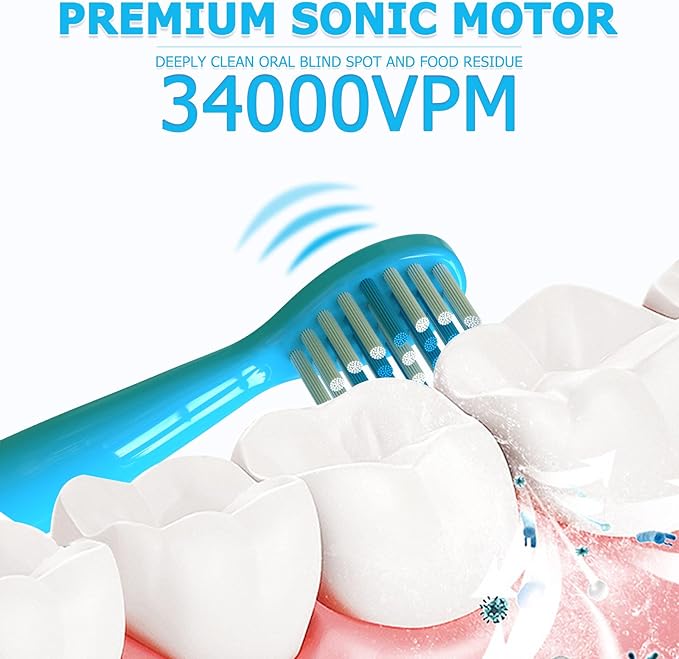 Dinosaur Toothbrush, Kids Sonic Electric Toothbrush for Children, Toddlers Boys Girls Age 3-12 with 30s Reminder, 2 Mins Timer, 5 Modes, 8 Brush Heads