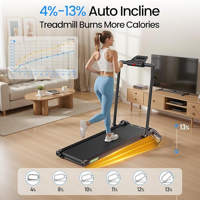 Walking Pad Treadmill with Auto Incline, 6 in 1 Under Desk Treadmill, 6-Level Incline Treadmills, 2.5HP Portable Treadmills for Home with 330LBS Capacity, LED Display, Remote Control-StrideForce Fitness