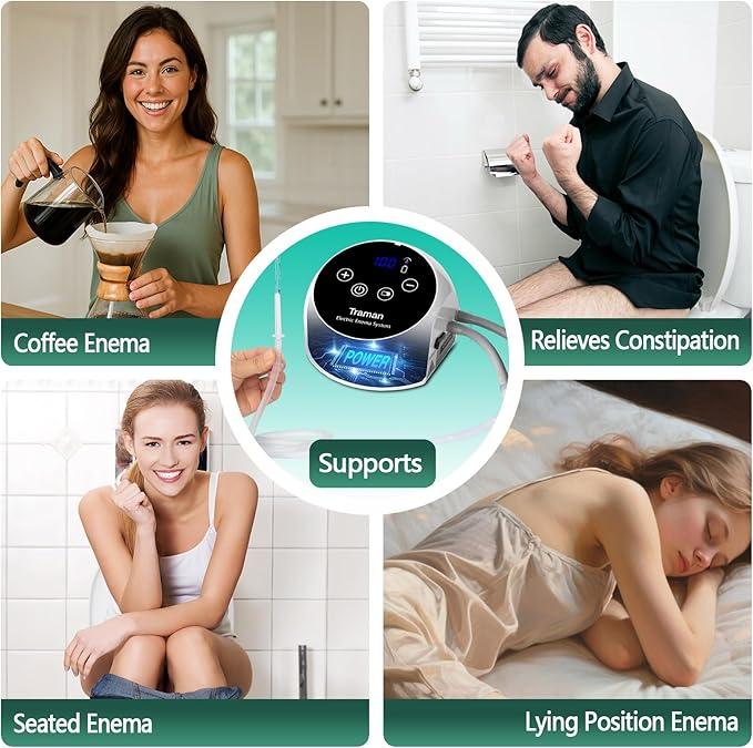 TRAMAN-Enema-Kit, Detox-Enemas for Colon-Cleanse for Women Men, Coffee Enema Coffee-Organic Cleanse Kit, Electric Water Flow Speed Control with LCD Display, Pressure Spray, External Water Supply-StrideForce Fitness