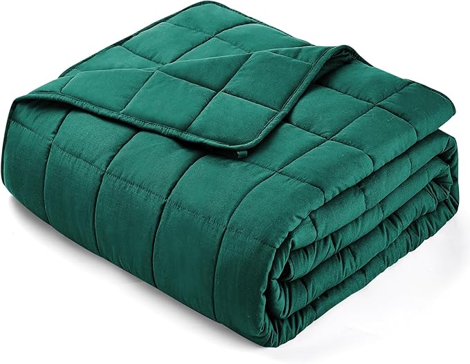 yescool Weighted Blanket for Adults (12 lbs, 48" x 72", Dark Green) Cooling Heavy Blanket for Sleeping Perfect for 110-130 lbs, Twin Size Breathable Blanket with Premium Glass Bead, Machine Washable-StrideForce Fitness