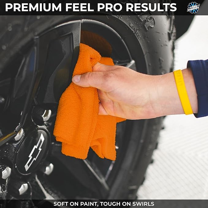 The Rag Company - Edgeless 365 Microfiber Towels (10-Pack) Premium 70/30 Blend, Professional Polishing, Wax Removal, Auto Detailing, 365gsm, 16in x 16in, Orange-StrideForce Fitness