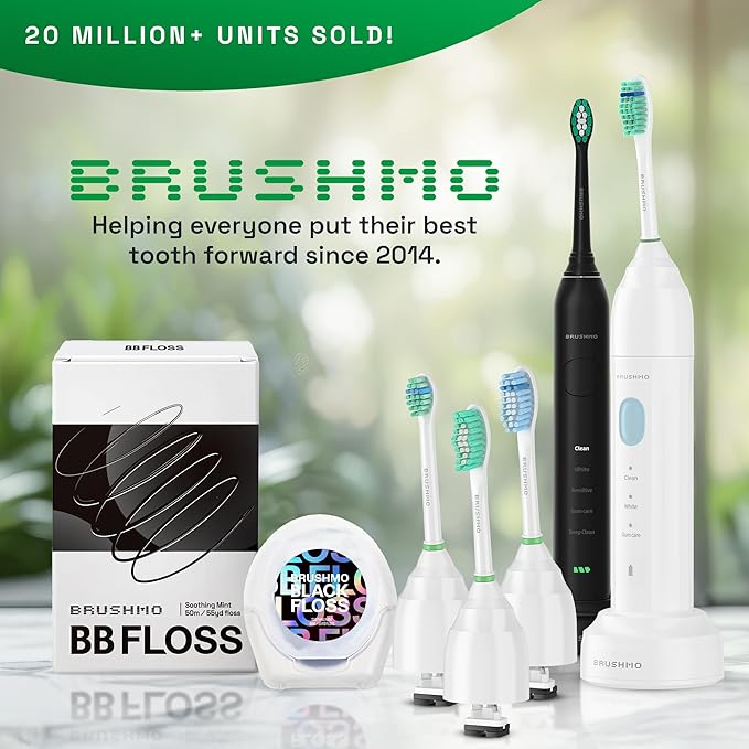 Brushmo e-Series Sensitive Replacement Toothbrush Heads, Compatible with Philips Sonicare Screw-on Electric Toothbrush Handles, 6 Standard Replacement Heads, Ultra Soft Dupont Bristles, BM756, White
