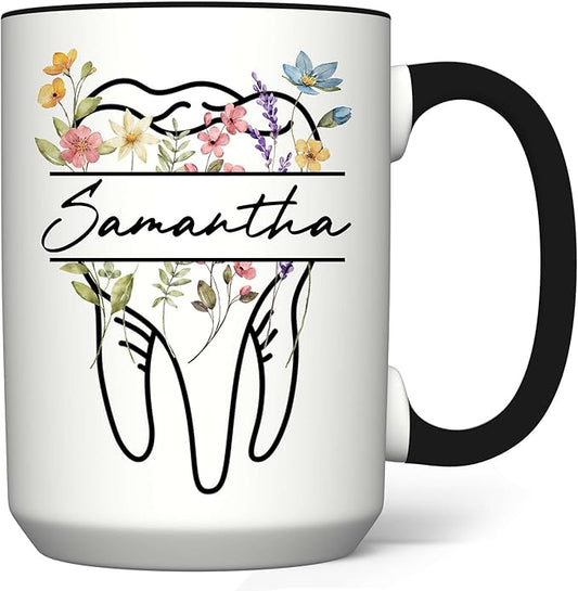 Personalized Floral Dentist Dental Hygiene Mug - Dental Assistant Mug - Dental Nurse Orthodontics Graduation Gift - Dentist Custom Name 11Oz 15Oz (DENTAL-FLORAL-M4)