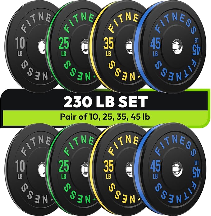 Rubber Weight Plates, Olympic Bumper Plate Set 2-Inch, 45/100 / 160/190 / 260/300 lb Barbell Weights for Home Gym, Colored Standard Strength Training Plates for Weightlifting-StrideForce Fitness