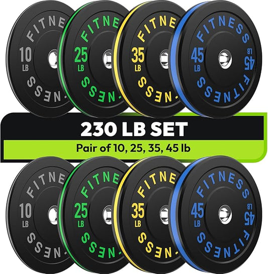 Rubber Weight Plates, Olympic Bumper Plate Set 2-Inch, 45/100 / 160/190 / 260/300 lb Barbell Weights for Home Gym, Colored Standard Strength Training Plates for Weightlifting-StrideForce Fitness