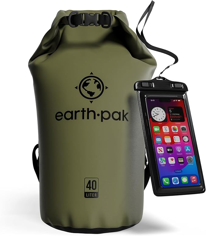 Earth Pak Waterproof Dry Bag - Roll Top Waterproof Backpack Sack Keeps Gear Dry for Kayak with Waterproof Phone Case-StrideForce Fitness
