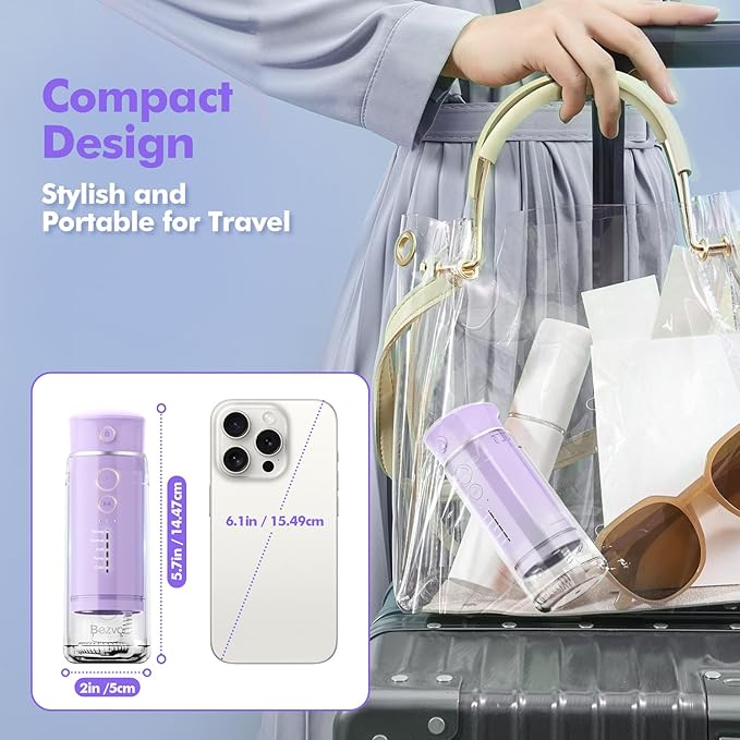Water Flosser Mini Cordless Portable: 5 Modes Water Dental Floss with Telescopic Water Tank, 6 Tips, IPX7 Waterproof Oral Irrigator for Teeth Cleaning Gums,Orthodontic,Braces Dental Care (Purple)