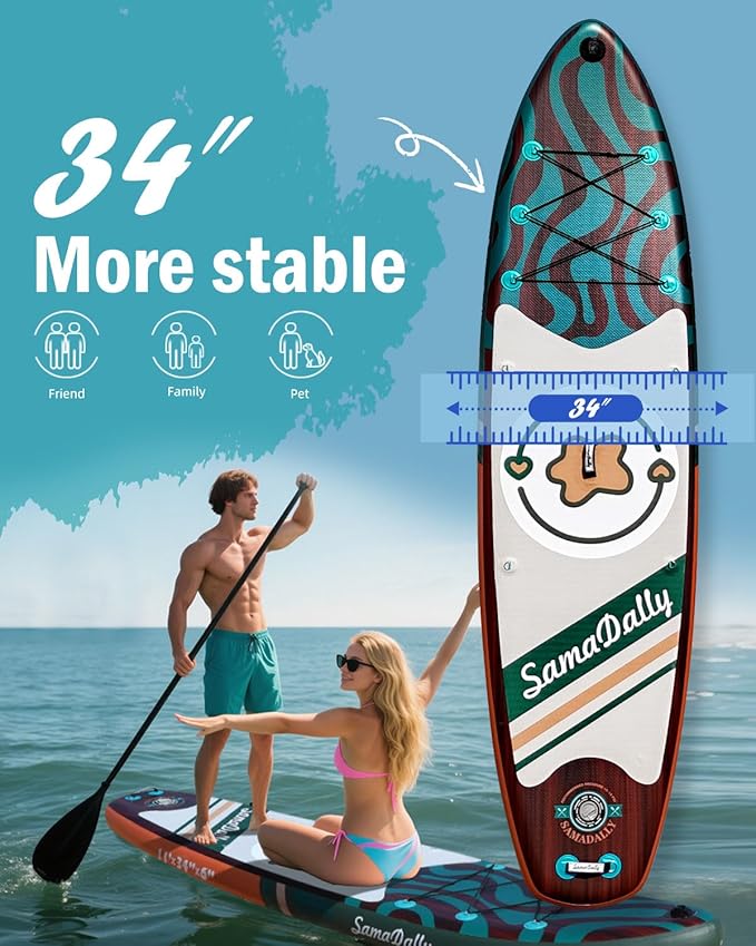 11'Stand Up Paddle Boards Surf Control with Premium SUP Board Accessories Backpack & Removable Fins, 34" Wide Inflatable Paddle Boards of All Skill Levels-StrideForce Fitness