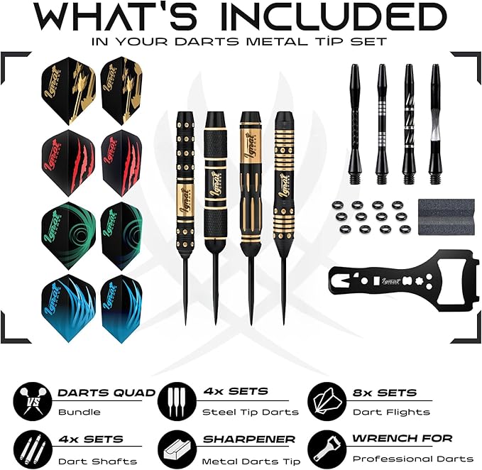 IgnatGames Premium Steel Tip Darts – 3/6/12 Pack Brass Barrels with Aluminum Shafts, 16 GlideXPro Flight Set, Tool Kit & Giftable Case-StrideForce Fitness