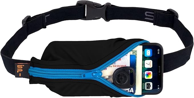 SPIbelt Running Belt for Women Men, Phone Holder for Running, Running Fanny Pack, Holder for Phone, Running Waist Pack, Adjustable Waist, [Fits All Phones]. Black with Turquoise Zipper-StrideForce Fitness