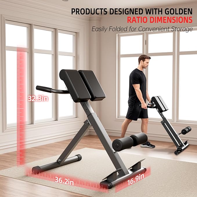 Roman Chair Hyperextension Bench – Adjustable Back Extension Machine for Glutes, Hamstrings & Lower Back – Foldable Multi-Purpose Workout Equipment for Home Gym-StrideForce Fitness