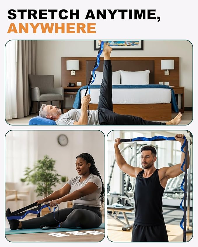 Trideer Stretching Strap for Physical Therapy, Non-Elastic Yoga Straps for Stretching with 10 Loops, Durable Nylon Stretch Bands for Exercise, Pilates, Gymnastics, Leg Stretcher with Guidance and Drawstring Bag-StrideForce Fitness