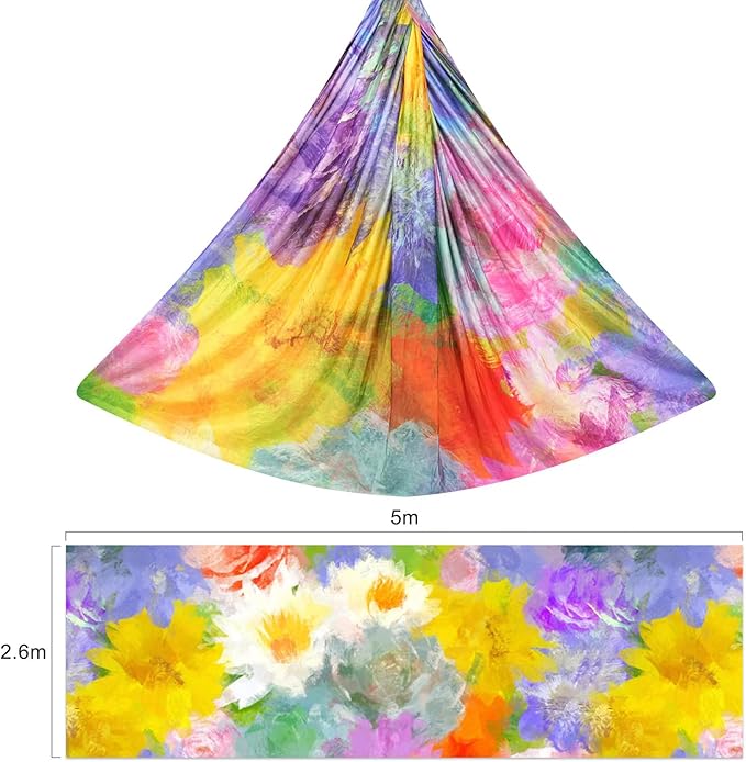 F.Life Aerial Yoga Hammock kit- Yoga Swing Multicolor 5 yards-Flying Yoga Include Daisy Chain,Carabiner and Pose Guide-StrideForce Fitness