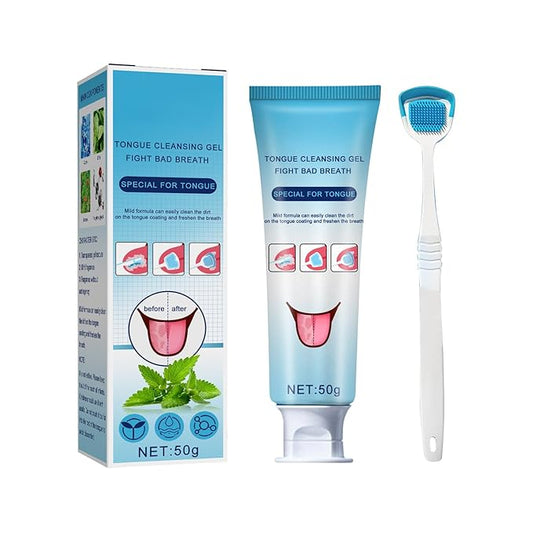 Tongue Cleaner Kit, Tongue Scraper Gel with Brush, Fresh Breath Tongue Cleaning Care for Adults, Fights Bad Breath, Easy-to-Use Tongue Coating Cleaner for Daily Oral Hygiene