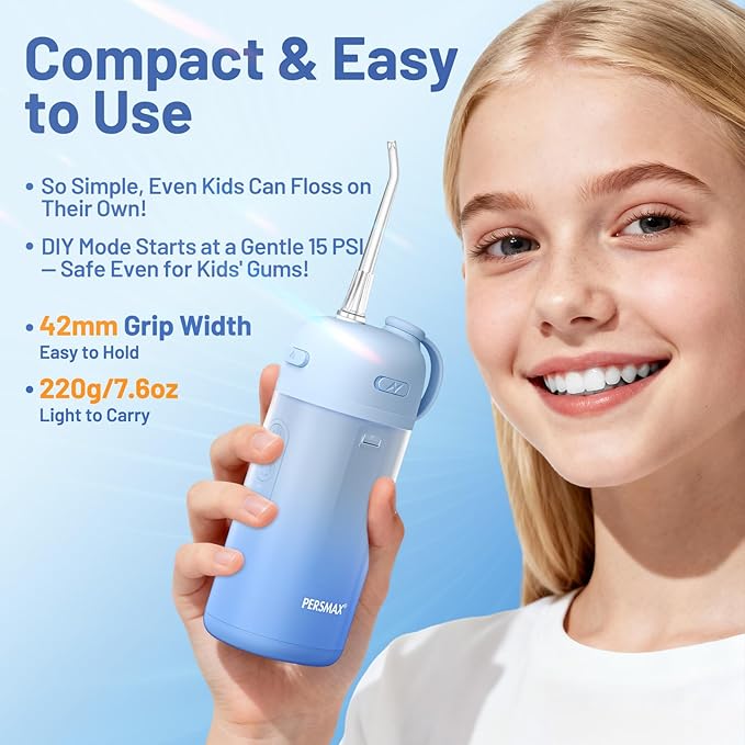 Water Flosser for Orthodontics Teeth Cleaning - Portable Electric Oral Irrigator Pick for Braces, Travel, Kids, with 3 Modes 8 Pressure Settings, 8 Tips, 150ML, IPX7, Gradient Blue
