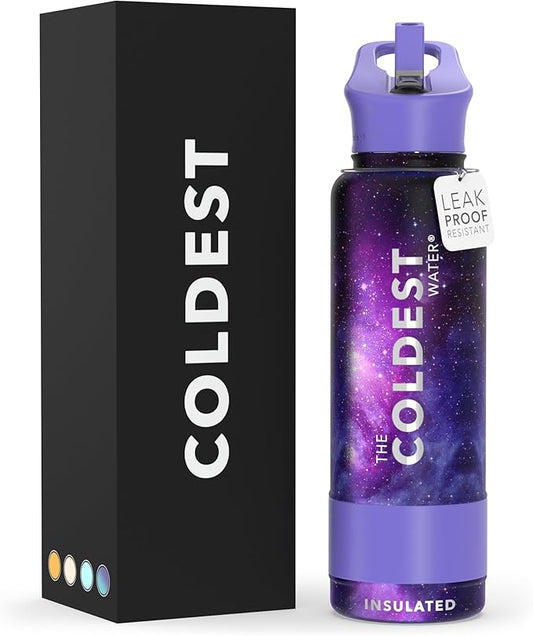 Coldest Insulated Water Bottle with Straw Lid - Stainless Steel Metal Insulated Bottle for Men & Women (Astro Purple, 40 oz)-StrideForce Fitness