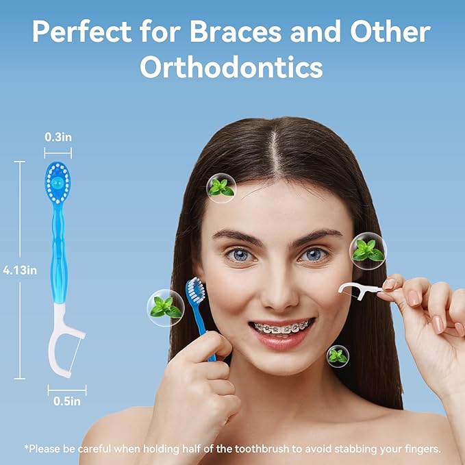 60 Count Disposable Mini Travel Toothbrushes Individually Wrapped, 5-in-1 Pre-Pasted Mini-Brush+Floss+Pick+Tongue Scraper, On The Go Portable Toothbrush with Freshening Bead, Coolmint