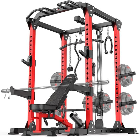 Power Rack Power Cages Multi-Function Squat Rack with Cable Crossover System Selectable More Training Attachment Weight Cage for Garage Home Gym-StrideForce Fitness