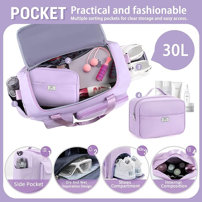 FIORETTO Women's Gym Duffle Bag with Shoes Compartment, 37L Capacity, Ideal for Travel, Gym, Sports, Duffel, Weekender-StrideForce Fitness