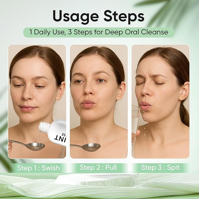 Oil Pulling Rinse, Coconut Oil Pulling for Teeth Whitening, Natural Peppermint Mouthwash Oral Rinse for Teeth and Gums, Mint Mouthwash 4 Oz (2)